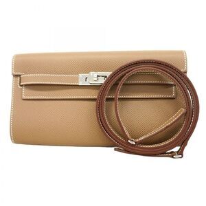 Hermes Shoulder Wallet Kelly Wallet Long Togo Vaux Epson Etoupe Silver Hardware